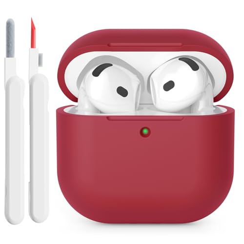 KOKOKA Custodia in Silicone Compatibile con AirPods 4 Case, LED Anteriore Visibile, Case Cover Protettiva Antiurto in Silicone Morbido per Airpods 4 Generazione 2024 con Kit di Pulizia, Burgundy