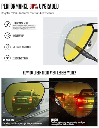 Image of LUENX Aviator Sunglasses for Men Square Polarized Polygon Lens - UV 400 Protection with Accessories