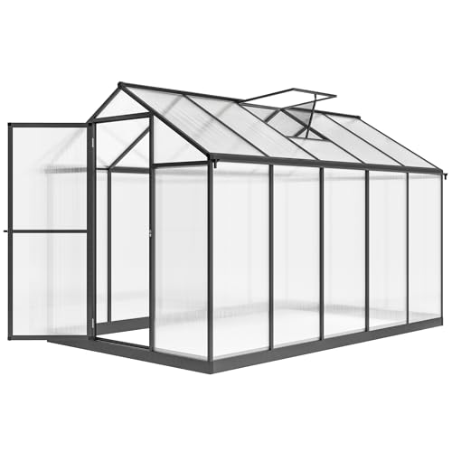 Outsunny Serre de Jardin en Aluminium Polycarbonate, Serre avec fenêtres supérieures réglables, Porte battante, abri extérieur résistant aux intempéries pour...