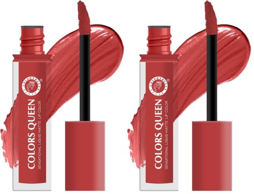 Image of Colors Queen Sensational Liquid Matte Lipstick - 7g | Long Lasting, Fade & Transfer Proof Lipstick | Highly Pigmented, Water & Smudge Proof Liquid Lipstick for Women (05 - Macroon) (Pack of 2)