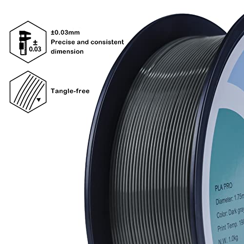 Image of ZIRO 3D Printer Filament, 1.75mm PLA Filament, Plastic Reel 1kg, Dark Gray | Fit for Most FDM 3D Printer, 1.75mm 1KG Spool, Dimensional Accuracy + /-0.03mm, Colorful PLA FilamenT