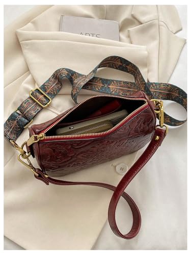 QWINEE Women's Western Purse Floral Shoulder Bag Zipper Leather Crossbody Bag Vintage Hobo Square Purse4