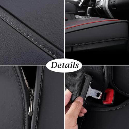 Image of Coverado Tundra Seat Covers, Back Leather Car Seat Covers for Trucks, Automotive Seat Covers Protector Custom Fit 2007-2021 Toyota Tundra(Rear Seat Cover /Red)