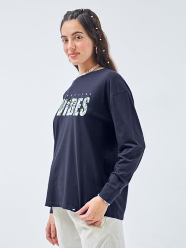 Image of Bewakoof Women's 100% Cotton Graphic Print Oversized Fit Round Neck T-Shirt