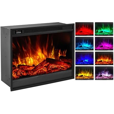 poplarbox Recessed Electric Fireplace Heater, 24" Electric Fireplace Inserts with Fire Crackling Sound and 8 Flame Colors, 750W/1500W Indoor Heater with Remote Control and 24 Hour Timer Cover