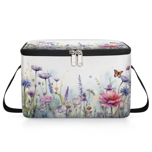 GzLeyigou Colorful Herbs Flowers Lunch Bags for Women Men 9 Cans, Hot & Cold Food Delivery Bag Insulated Grocery Bag Insulated Lunch Box Floret Cooler Bag for Office Work Picnic Beach