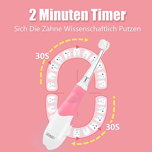 Miniatura 4 de Seago Sg-513 Cepillo De Dientes Eléctrico Niños Infantil Y Bebés De 0 A 3 Años Con Led Luces,2 Min Temporizador Inteligente,4 Cabezales Intercambiables,Impermeable Ipx7 Bebé Rosa