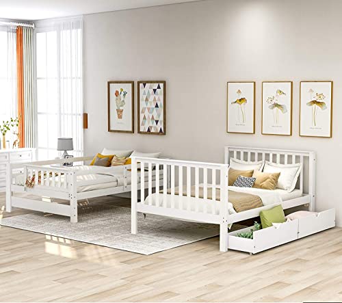 Harper & Bright Designs Full Over Full Bunk Bed With Stairs For Adults,Wooden Full Bunk Beds With 6 Storage Drawers And Shelves, Detachable Full Size Bunk Beds For Teens,Kids,Boys & Girls,White #TOP21