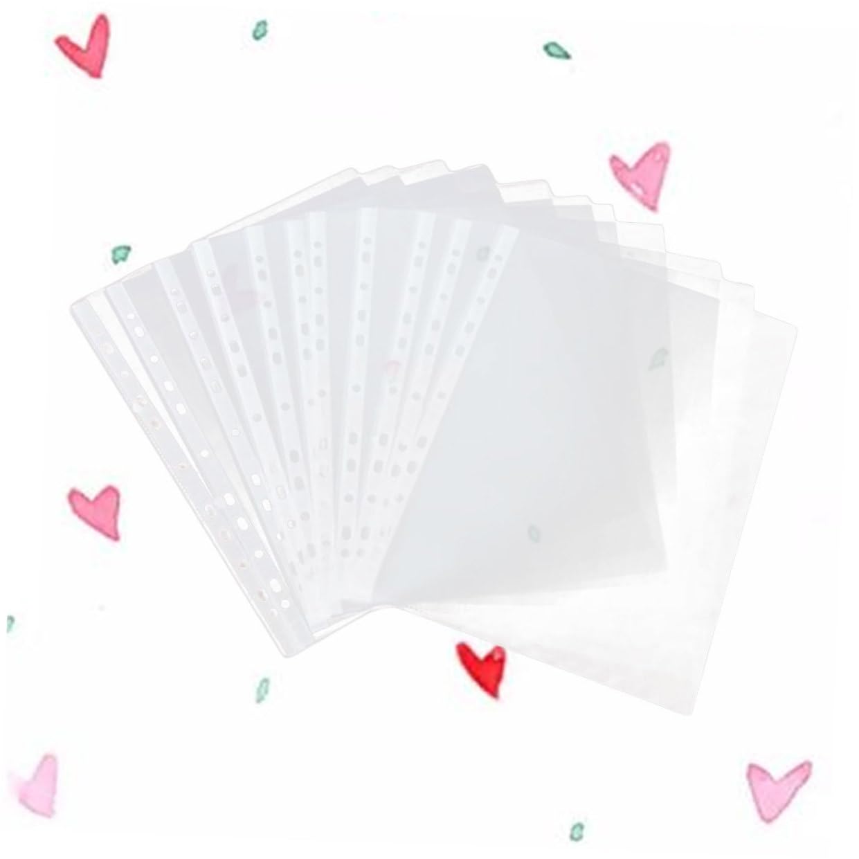 Healeved Lot de 100 Protège-feuilles Perforés A4 en Pvc Écologique Transparent 11 Trous pour Bureau et Maison, Protection Claire et Solide des Documents
