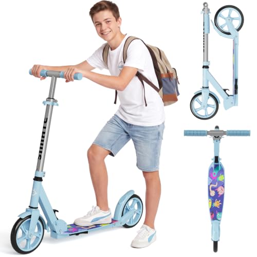 Image of SIMATE Kick Scooter for Kids Teens & Adults, 4 Adjustable Heights, 8IN All Terrain Big Wheels, Foldable and Lightweight, Gifts for Girls Boys