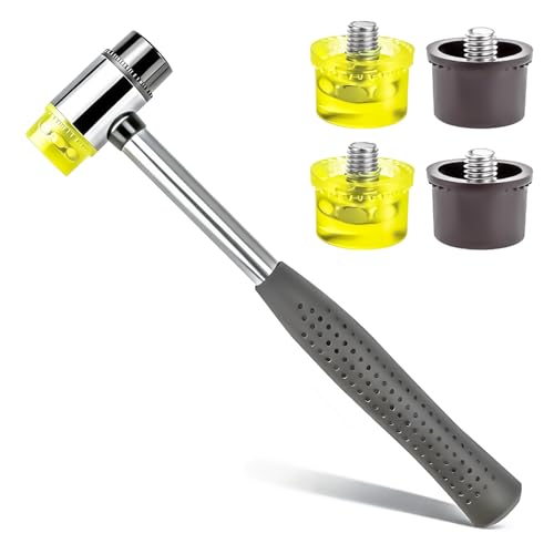 MotBach Small Rubber Mallet Hammers 25mm Double Faced Rubber and Plastic Head Two-Sided Rubber Hammer Small Plastic Mallet with 4Pcs Replacement Head for Jewelry Leather Wood DIY Furniture Setup