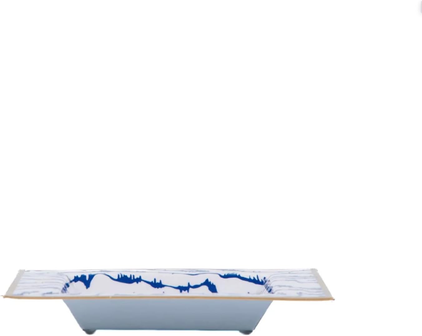 Jayes Studio Handpainted Decorative Jewelry Tray with Gold Trim, Enameled Metal Vanity Tray, Catch All Trinket Tray for Dresser, Bathroom, Nightstand (Heatwave Blue)