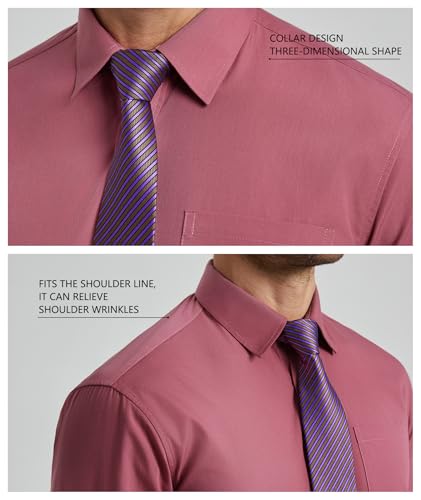 Image of HISDERN Mens Dress Shirt with Tie Pocket Square Set Classic Button Down Shirt Matching Tie Long Sleeve Shirts
