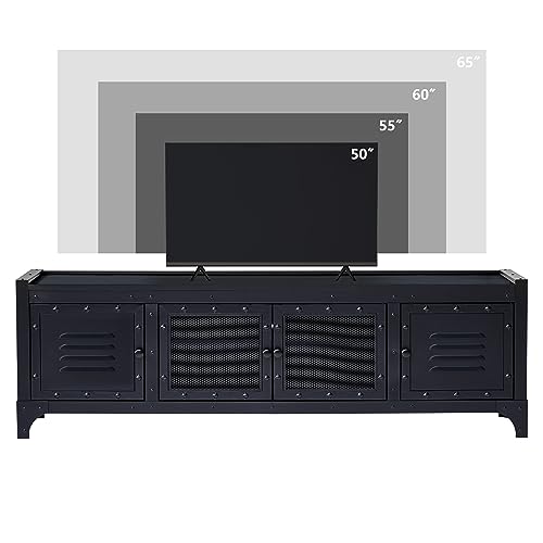 PHOYAL TV Stand for TVs Up to 65 Inch, Retro Tv Cabinet Industrial Entertainment Center TV Media Console Table Industrial Style Television Stands Rustic Tv Stand Media Cabinet Black - Thumbnail 7
