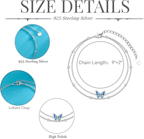 Image of Nature Style Bracelet for Women Charm Link Bracelet Adjustable Pineapple /Dragonfly /Butterfly /Daisy /Highland Cow Anklet Bracelet 925 Sterling Silver Anniversary Jewelry Birthday Gifts