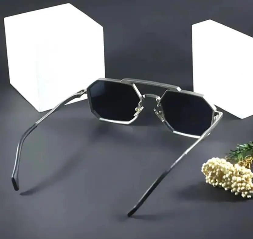 Generic Black Hexagone Silver Frame Sunglasses - Image 3