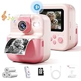 Bluetooth Kids Camera Instant Print, 1080P Mini Toddler Cameras for Boy Girls, Portable DIY Instant Digital Camera for Kids, Cool Idea Gift Toys for Birthday Kids, Printable Camera for Phone & Tablet