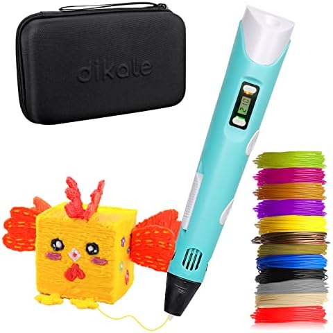 Dikale 3D Pen Case Set, 3D Druck Stift mit 3M 12 Farben 1,75mm PLA Filament, einfach zu bedienen, für Kinder Home Art Activity Fun, 02A Blau, 250 Schablonen eBook Cover