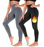 TNNZEET 2er Pack Thermo Leggings Damen Thermoleggins gefüttert Warme im Winter (Dunkelgrau/Schwarz,S-M)