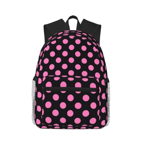 Pink Polka Dot Black Travel Laptop Backpack For Men Women-Lightweight Carry On Backpack,Hiking Backpack, Water Resistant Beach Backpack With Laptop Compartment