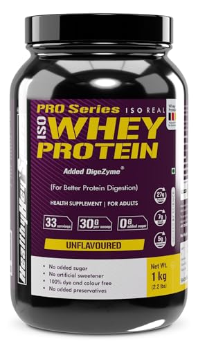 Image of HealthyHey Sports ISO Whey Protein - ISOReal (Sourced From Germany) - 90% Protein with Digestive Enzymes - (Unflavoured - 1 kg)