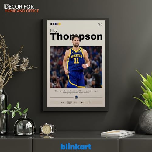 Image of BLINKART Klay Thompson | Nba Basketball Player | Synthetic Wood Photo Framed Wall Hanging Poster For Room & Office Bedroom Living Boys And Girl Room Home Wall Hanging | 12x18 Inches