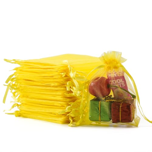 Image of Meowoo 100PCS Organza Bags, 3x4in Small Mesh Bags Drawstring, Mesh Gift Bags Drawstring for Jewelry, Candy, Christmas, Sachets, Festivals, Bathroom Soaps, Makeup Organza, Wrapping Supplies(yellow)