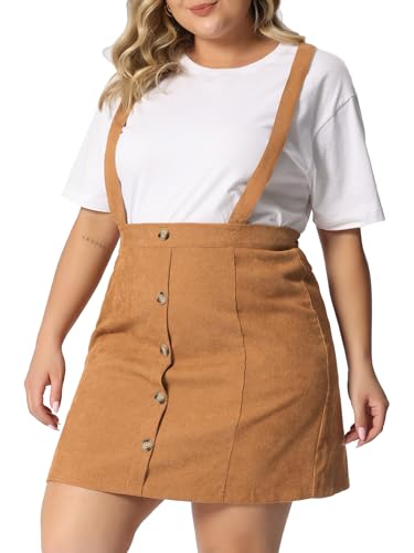 Plus Size Women's Overalls Skirt Button Up Flare A-Line Corduroy Mini Suspender Skirts2