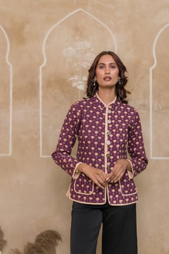 Image of Reversible Jacket for Women | Double Sided Quilted Jacket | Reversible Winter Jacket for Women | Stylish Ethnic Printed Jacket | Warm & Comfortable Casual Outerwear