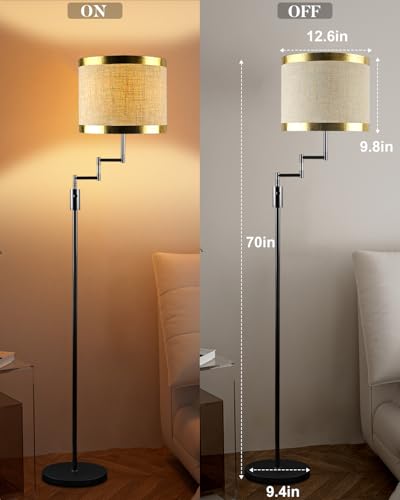 Image of Lightdot 70IN Black Floor Lamp Dimmable Linen Shade LED Floor Lamps with 3000K for Wedding /Party,350 Degree Swing Arms, Modern Tall Lamp for for Reading, Sewing, and Craft (Bulbs Included)
