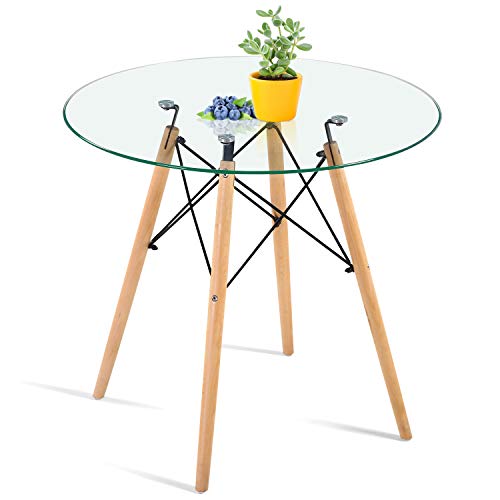Round Glass Dining Table Small Kitchen Table Modern Circle Dining Room Table 32" with Wood Legs for Dinner Small Spaces Round Glass Dining Table Small Kitchen Table Modern Circle Dining Room Table 32" with Wood Legs for Dinner Small Spaces