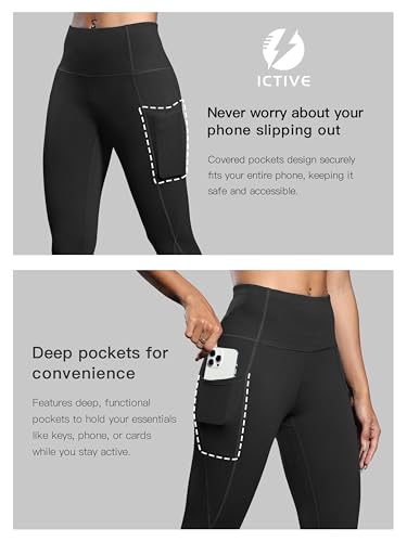 Women High Waist Workout Pants with Pockets Yoga Gym Running Pilates Fitness Leggings Running with 2 Pockets, Black, Large - Image 6
