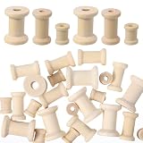 30 Pcs Wooden Spools, 3 Sizes Natural Wooden Spools for Crafts, Unfinished Empty Bobbins for Sewing Embroidery Machines, Wire Weaving, Thread Cord Ribbon Organizer, Arts Crafts DIY Textile Projects