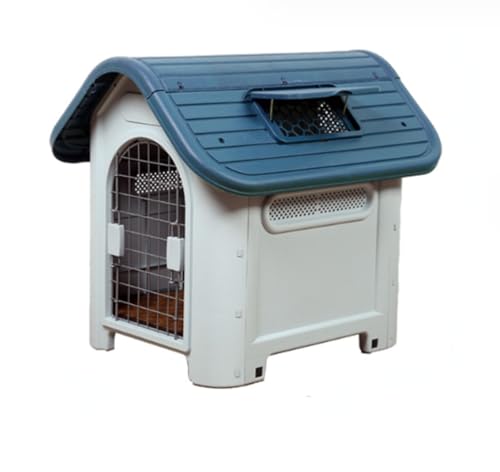 Vexnar ドッグハウス 屋外犬小屋 中型犬・大型犬用 扉付き プラスチック製 組立簡単 全天候 通気性 防水・UV耐性 裏庭/室内兼用 洗える 防錆 頑丈 夏季取り外し可 グリーン (ブルー)