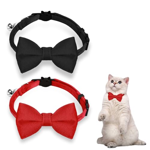 Giantree 2 Pcs Breakaway Cat Collars with Bell, Cute Cat Bow Tie Collar Adjustable Velvet Pet Collar...