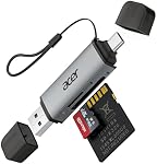 Acer SD Lecteur de cartes 2-in-1, USB 3.0 USB C Adaptateur de carte Flash double fente, Micro haute vitesse robuste SD Lecteur de carte mémoire pour SD, TF, SDHC, SDXC, MMC pour MacBook Neo(A18 Pro), iPhone 16, iPad Pro, Galaxy