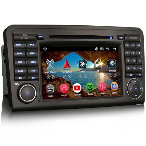 Android 14 4GB+64GB Radio Coche Estéreo Bluetooth GPS Navegador para Mercedes Benz Clase ML W164, Clase GL X164, Wireless Carplay DSP Bluetooth CD Player A2DP WiFi Dab+ Pantalla táctil