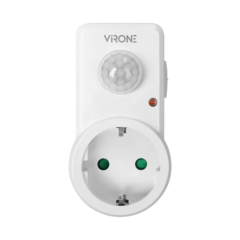 Virone MS-1(GS) Prise détecteur de Mouvement 120 degrés IP20 280W Time Réglage du Temps d'éclairage Réglage de la Zone de détection Sens Version Schuko - Produit pour Le Marché Allemand.