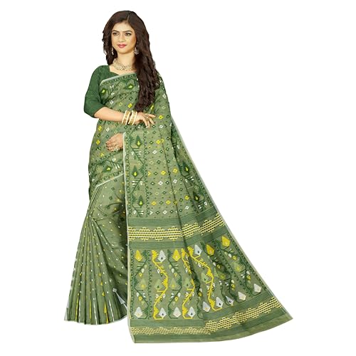 Image of Mayabi Women's Dhakai Jamdani Cotton Silk Saree Traditional Bengali Tant Korat Work, Without Blouse Piece
