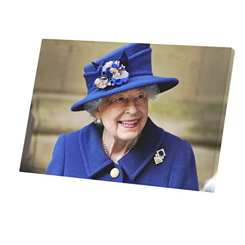 Tableau Queen Elizabeth II : toile imprimée bleu royal 90x60 cm