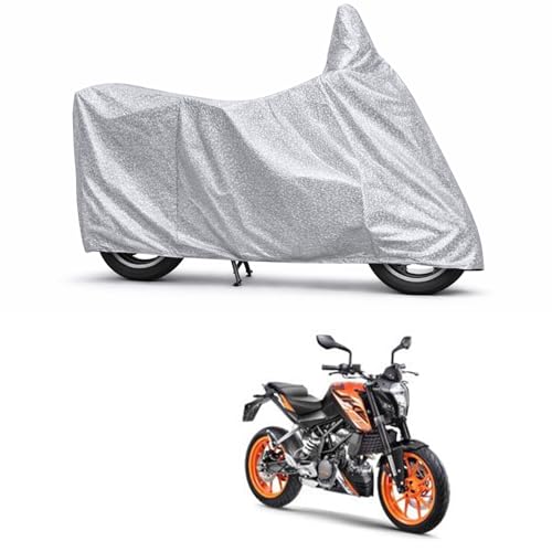 Image of 100% Waterproof Two Wheeler Body Cover Multi Layered Fabric Designed for KTM 125Duke | Belt Buckle Lock | Silver Mag