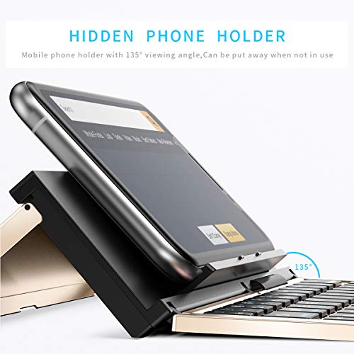 Image of Geyes Folding Bluetooth Keyboard, Wireless Foldable Keyboard with Portable Pocket Size, Aluminum Alloy Housing, Carrying Pouch, for iPad, iPhone, and More Tablets, and Smartphones(Gold)