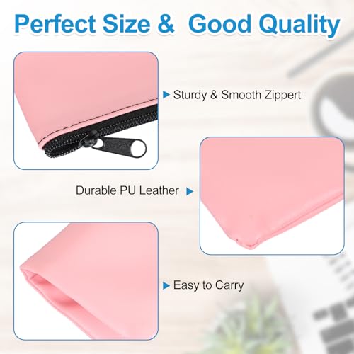 PATIKIL 11x6" Money Bank Deposit Bag with Zipper, 6 Pcs Leatherette Coin Check Wallet Pen Pouch Bag with Clear Window for Office Travel, Pink4
