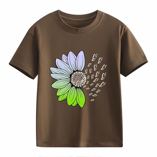 Girls Loose Fit Sunflower Graphic T Shirts Short Sleeve Crewneck Cute Pattern Printed Tops Kids (D-Coffee, 4-5 Years)2
