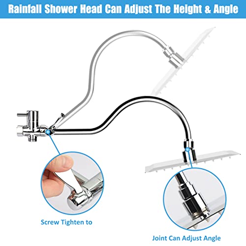 Taiker Shower Head, 8 Inch High Pressure Rainfall Shower Head/Handheld Showerhead Combo With 11.5 Inch Adjustable Curved Arm, Anti-Leak Shower Head With Holder/Hose, Flow Regulator, Chrome (Silver) #TOP3