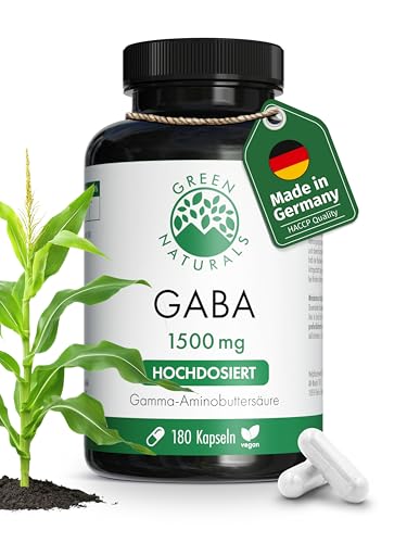 Green Naturals® GABA Kapseln – Hochdosiert: 1.500 mg aus natürlicher Fermentation – 100 % Vegan & Ohne Zusätze – 180 Kapseln (3 Monate) – Premiumqualität aus Deutschland – Vegan & laborgeprüft