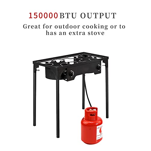 Propane-Burner-Outdoor-Camping-Stove-with-High-Pressure-Braided-Hose-0-20-PSI-Regulator-Gas-Stove-Portable-Propane-Stove-for-Tailgating-Home-Brewing-BBQ-Cooking-Dual-Burner-150000-BTU