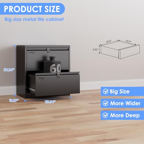 Aobabo 2 Drawer Lateral File Cabinet, Lockable Metal Filing Cabinet with Name Card, Suitable for Home Office School Hanging Files Letter/Legal/F4/A4 Size,Required-Assembly,Black - Image 4