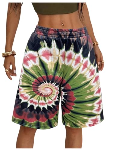 SOLY HUX Women's Summer Tie Dye Shorts Elastic Waist Wide Leg Loose Sports Bermuda Shorts Streetwear Multi Tie Dye Medium
