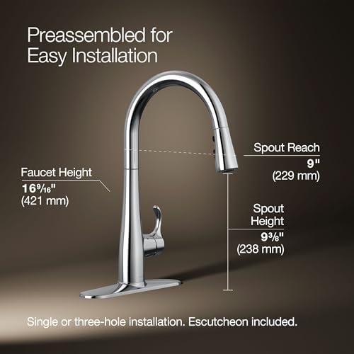 Image of KOHLER Simplice Response Touchless Pull Down Kitchen Faucet in Polished Chrome, K-22036-CP